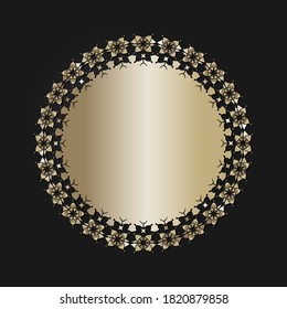 Marco redondeado decorativo de apertura con patrón oro abstracto sobre fondo negro. Ornamento circular. Un elemento elegante para el diseño. Vector.