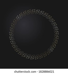 Marco redondeado decorativo de apertura con patrón oro abstracto sobre fondo negro. Ornamento circular. Un elemento elegante para el diseño. Vector.