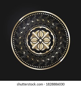 Dekorativer, runder Rahmen mit goldenem abstraktem Muster auf schwarzem Hintergrund. Rundschmuck. Ein elegantes Design-Element. Vektorgrafik.
