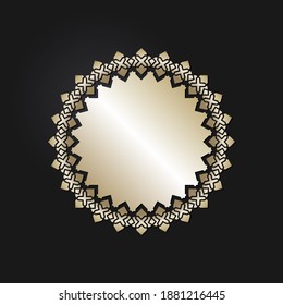 Decorative openwork round frame with gold abstract pattern on black background. Circular ornament. An elegant element for design. Vector.