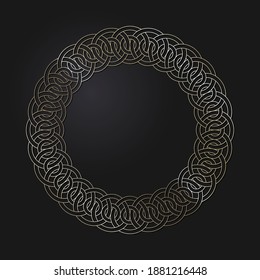Decorative openwork round frame with gold abstract pattern on black background. Circular ornament. An elegant element for design. Vector.