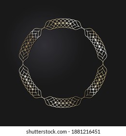 Dekorativer, runder Rahmen mit goldenem abstraktem Muster auf schwarzem Hintergrund. Rundschmuck. Ein elegantes Design-Element. Vektorgrafik.
