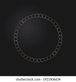 Dekorativer, runder Rahmen mit goldenem abstraktem Muster auf schwarzem Hintergrund. Rundschmuck. Ein elegantes Design-Element. Vektorgrafik.