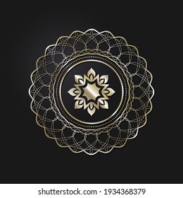 Dekorativer, runder Rahmen mit goldenem abstraktem Muster auf schwarzem Hintergrund. Rundschmuck. Ein elegantes Design-Element. Vektorgrafik.