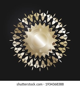 Marco redondeado decorativo de apertura con patrón oro abstracto sobre fondo negro. Ornamento circular. Un elemento elegante para el diseño. Vector.
