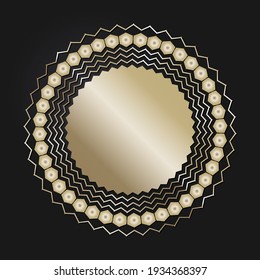 Marco redondeado decorativo de apertura con patrón oro abstracto sobre fondo negro. Ornamento circular. Un elemento elegante para el diseño. Vector.