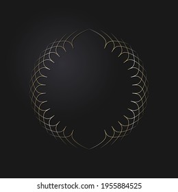 Decorative openwork round frame with gold abstract pattern on black background. Circular ornament. An elegant element for design. Vector.