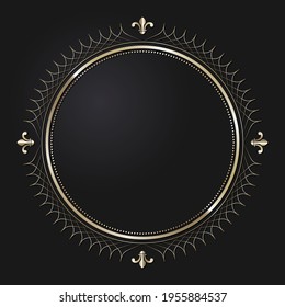 Dekorativer, runder Rahmen mit goldenem abstraktem Muster auf schwarzem Hintergrund. Rundschmuck. Ein elegantes Design-Element. Vektorgrafik.