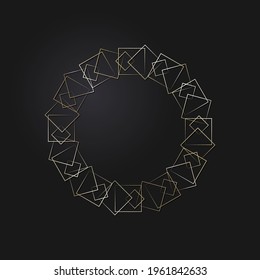 Marco redondeado decorativo de apertura con patrón oro abstracto sobre fondo negro. Ornamento circular. Un elemento elegante para el diseño. Vector.