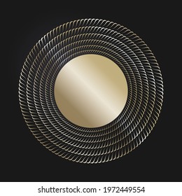 Decorative openwork round frame with gold abstract pattern on black background. Circular ornament. An elegant element for design. Vector.