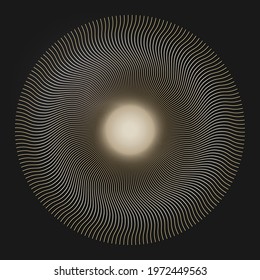 Decorative openwork round frame with gold abstract pattern on black background. Circular ornament. An elegant element for design. Vector.