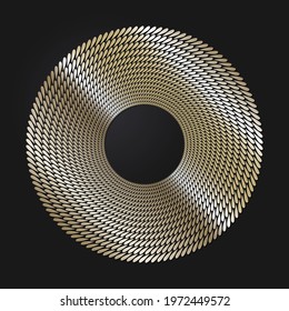 Decorative openwork round frame with gold abstract pattern on black background. Circular ornament. An elegant element for design. Vector.