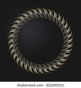 Decorative openwork round frame with gold abstract pattern on black background. Circular ornament. An elegant element for design. Vector.