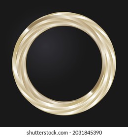 Decorative openwork round frame with gold abstract pattern on black background. Circular ornament. An elegant element for design. Vector.