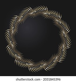 Decorative openwork round frame with gold abstract pattern on black background. Circular ornament. An elegant element for design. Vector.