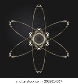 Decorative openwork round frame with gold abstract pattern on black background. Circular ornament. An elegant element for design. Vector.
