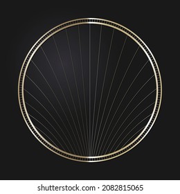 Decorative Openwork Round Frame With Gold Abstract Pattern On Black Background. Circular Ornament. An Elegant Element For Design. Vector.