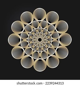 Decorative openwork round frame with gold abstract pattern on black background. Circular ornament. An elegant element for design. Vector.