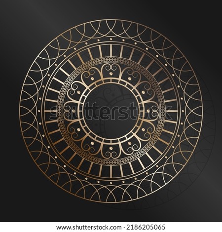 Decorative openwork round frame with gold abstract pattern.  Circular ornament. 