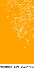 Decorative orange background with japanese maple branch. Card template design. Vector illustration.