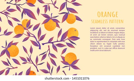 Decorative orange branches. Frame, banner, seamless pattern