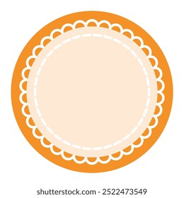 Dekoratives orangefarbenes Rundabzeichen mit weißem, genähtem Rahmendesign