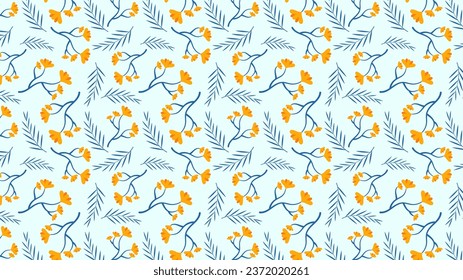 decorative orange flower and blue branch seamless pattern background