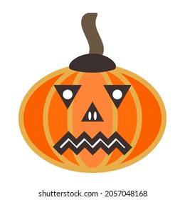Decorative orange pumpkin carved as jack-o'-lanterns for decoration around Halloween. American tradition of carving pumpkins. Autumn Halloween or Thanksgiving gourd. Vector squash graphic icon.