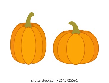 Dekorative orangefarbene Kürbisse, geeignet für Herbsternte Dekorationen, in einem einfachen, minimalistischen Stil auf weißem Hintergrund.