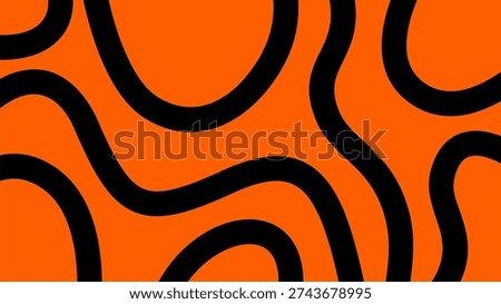decorative orange surface featuring bold black organic fluid lines in wavy pattern