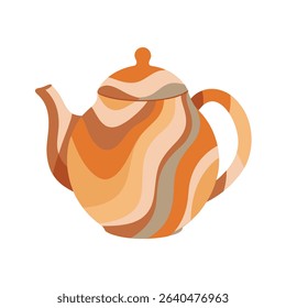 Decorative orange teapot illustration with a retro swirl pattern on a white background