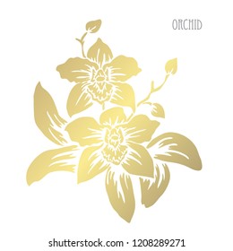 Decorative orchid  flowers, design elements. Can be used for cards, invitations, banners, posters, print design. Golden flowers