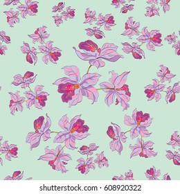 Decorative orchid flowers. Vector seamless pattern