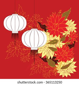 Decorative oriental Asian paper lantern with flower ornament.