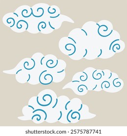 Decorative oriental cloud hand drawn vector illustrations known as xiang yun. Auspicious sign and a symbol of heaven in Chinese culture.