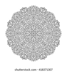 Decorative oriental design mandala. Black thin line ornate decor mandala. Vector illustration.