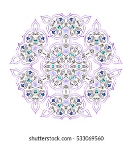 decorative. Oriental pattern mandala, Indian, Gentle blue circular logo for boutique, flower shop, business, interior. Vector Flower Mandala. Company mark, emblem, element. Simple mandala logotype.