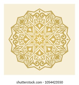 Decorative oriental round golden design in arabesque style. Vector illustration.