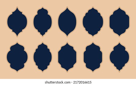 Colección de ventanas orientales decorativa. Arcos islámicos de estilo minimalista. Ilustración vectorial.