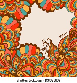Decorative original frame. Original vintage frame template, background design. Hand drawn frame with colorful doodling elements