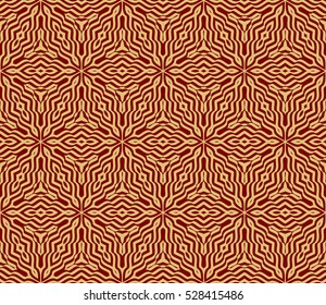 Decorative ornament. Abstract vector illustration. Seamless floral pattern. Gold on red