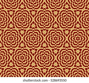 Decorative ornament. Abstract vector illustration. Seamless floral pattern. Gold on red