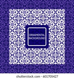 Decorative ornament. Abstract vector illustration. Geometric blue pattern. monochrome color. For interior design, invitation, wallpaper
