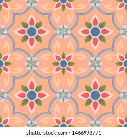 Decorative ornament background with floral and geometric ornament seamless pattern. 
