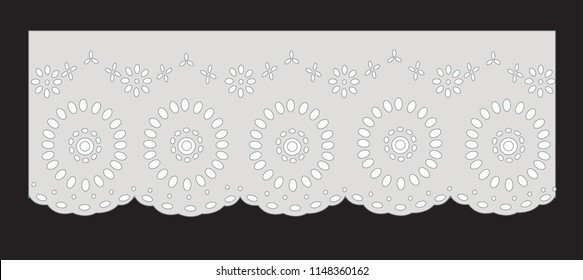 Decorative ornament for border of fabric. Stylized texture of embroidery, imitation satin stitch. Vector pattern for printing on fabric, clothes, hem of dress, cuff, collar.eyelet lace