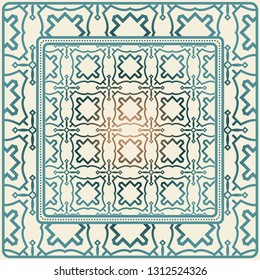 Decorative Ornament With Decorative Border. For Fashion Print, Bandanna, Tablecloth, Neck Scarf.