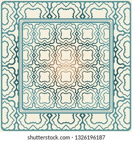 Decorative Ornament With Decorative Border. For Fashion Print, Bandanna, Tablecloth, Neck Scarf.