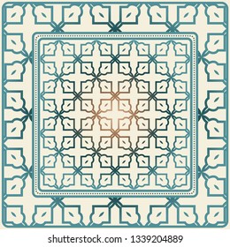 Decorative Ornament With Decorative Border. For Fashion Print, Bandanna, Tablecloth, Neck Scarf.