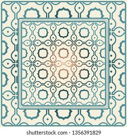 Decorative Ornament With Decorative Border. For Fashion Print, Bandanna, Tablecloth, Neck Scarf.