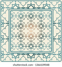 Decorative Ornament With Decorative Border. For Fashion Print, Bandanna, Tablecloth, Neck Scarf.
